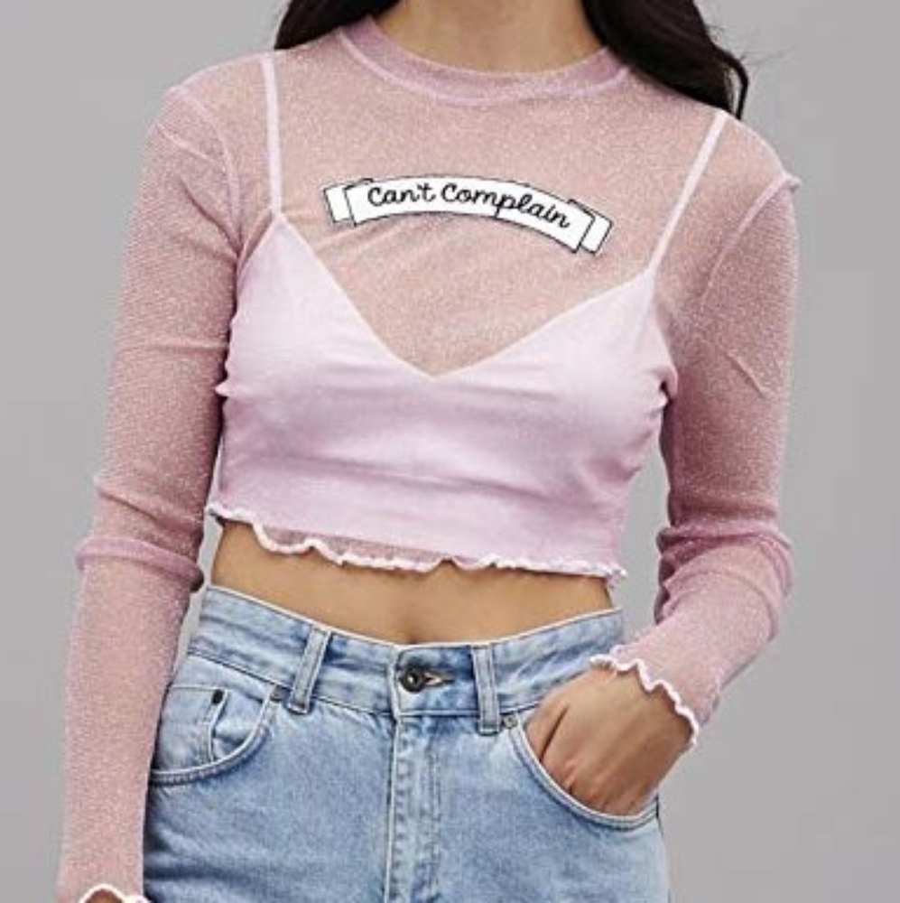 The Ragged Priest Pink Glitter Mesh Top